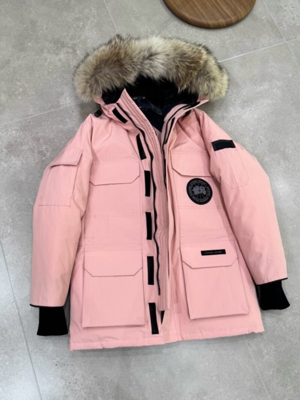 Canada Goose Pink Black Badge Fur Hood Expedition Parka Jacket
